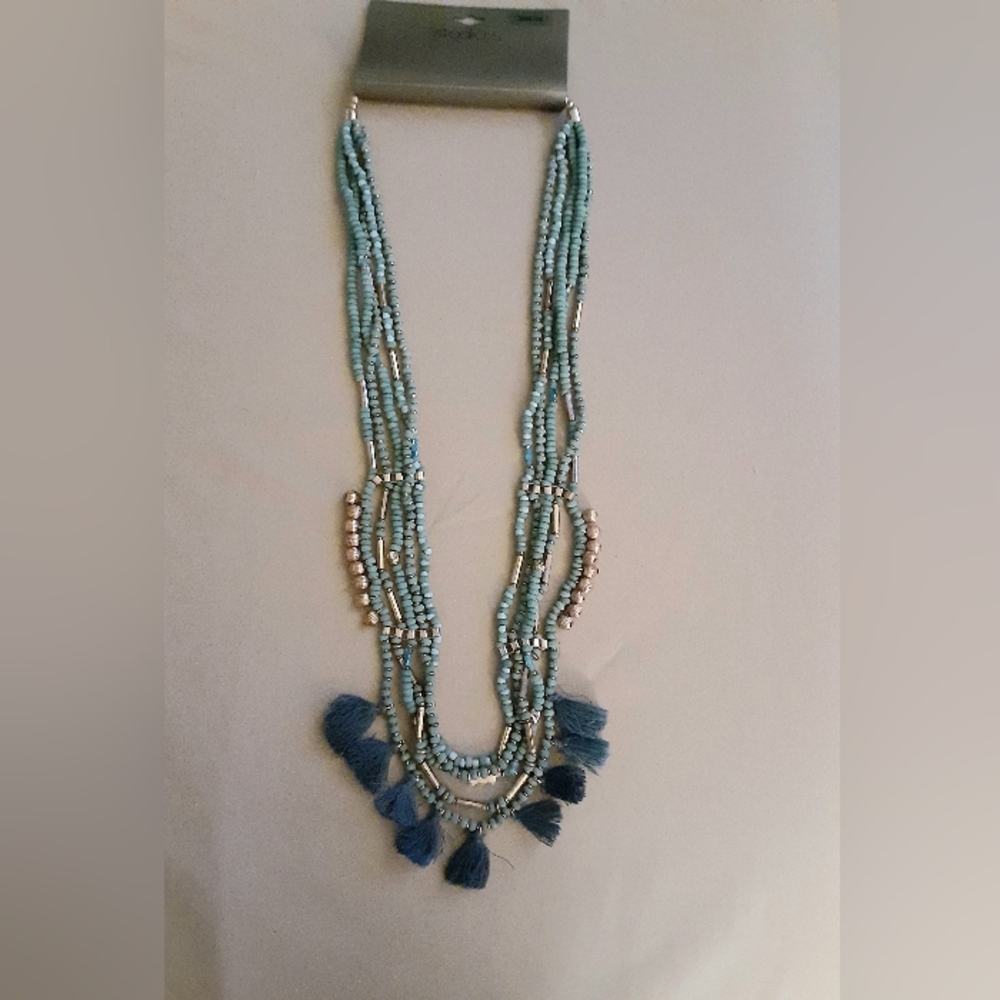 Studio Faux Turquoise Gold and Feather Necklace